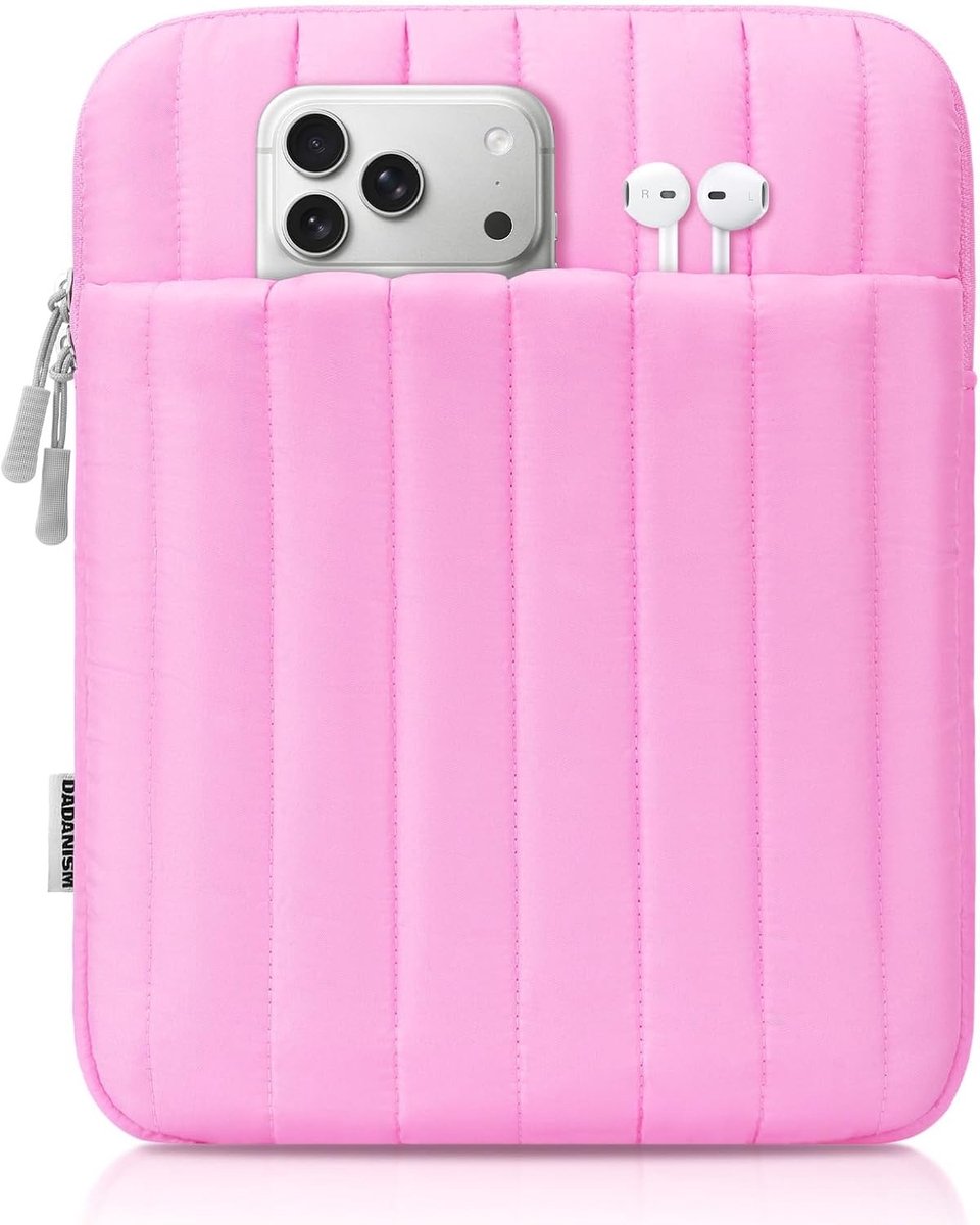Puffy Tablet Sleeve 9-11 Inch, Gevoerde Draagtas voor Tablets, Roze Bloemenontwerp, Bescherming en Stijl