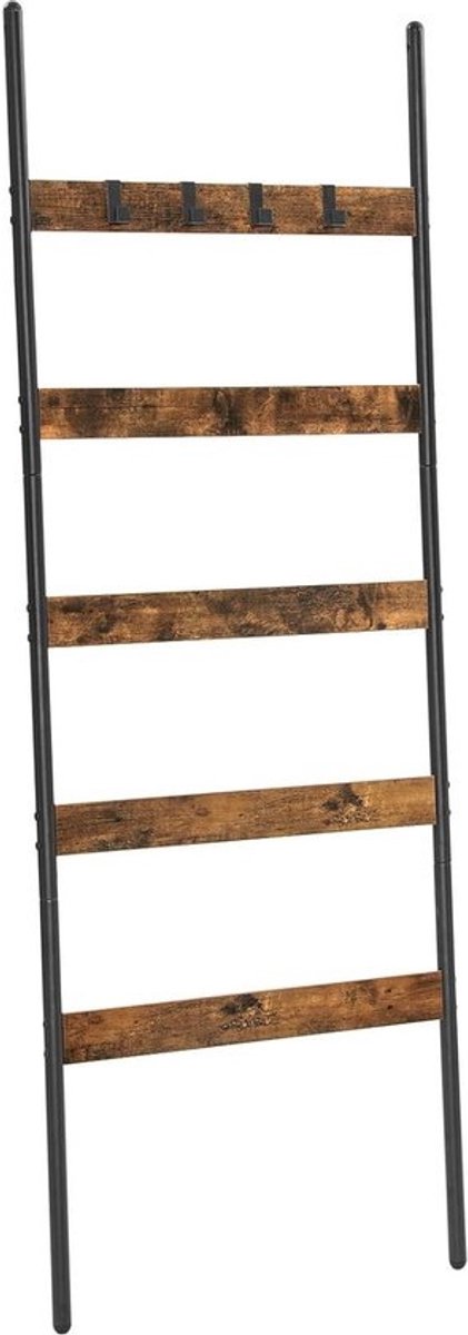 Industrieel handdoekenrek - Met 5 sporten - Vintage ladderrek - Bruin-zwart - Voor badkamer en woonkamer