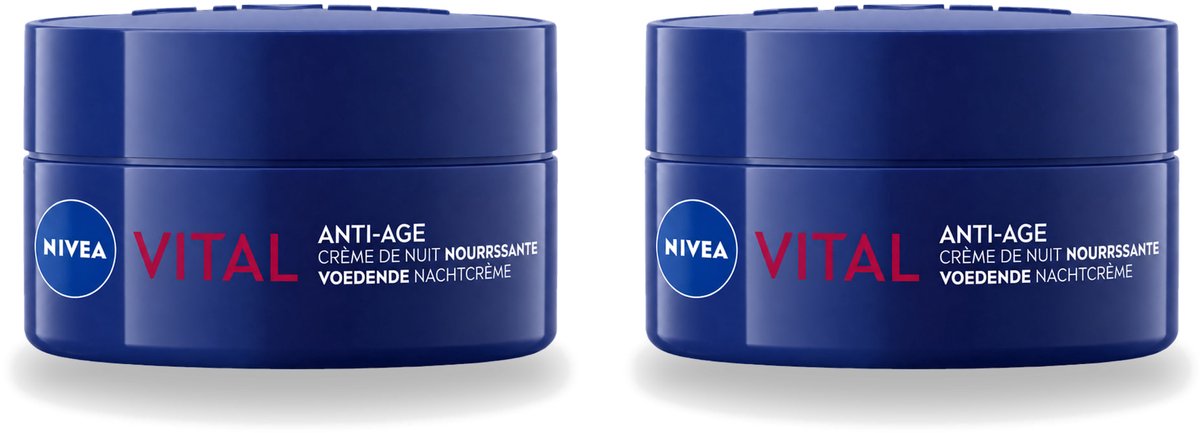 2 x NIVEA - Nachtcrème - VITAL Anti-Rimpel Herstellend - Voor rijpe huid - Met Vitamine F, Teunisbloemolie & Calcium - 50 ml - Voordeelverpakking - 2 stuks
