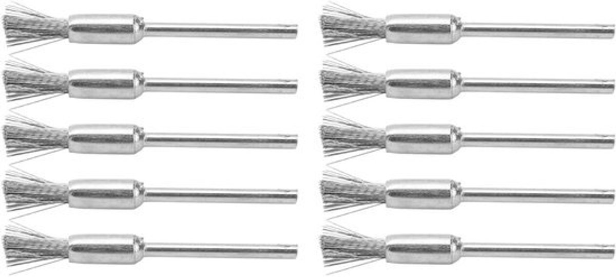 Draadborstelset - Booraccessoires - Voor het polijsten van metaal - 10-delig - Schacht van 2.35 mm - Zilver