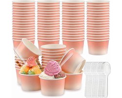 Ice Cups Set of 50 Ice Cups with Spoons, Dessert Bowl, Cardboard, Ice Cream Bowl for Sundae, Yogurt, Soup (Red - ShopVlot