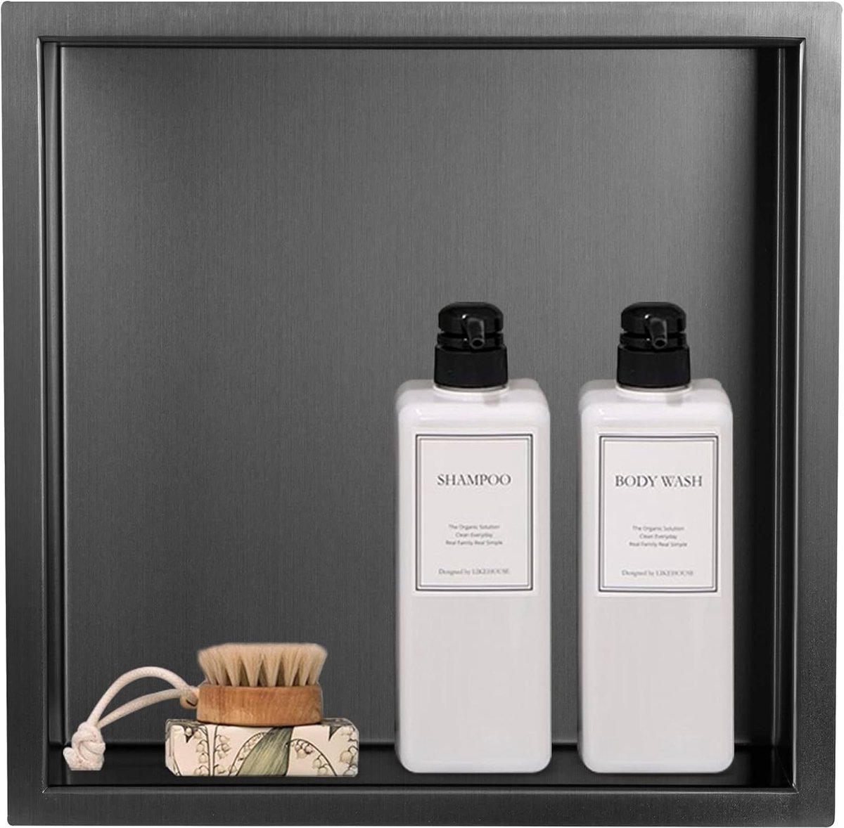 Ingebouwde doucheplank van roestvrij staal, wandrek voor shampooopslag, 30 × 30 cm, antraciet, ideaal voor badkamer en douchegebruik