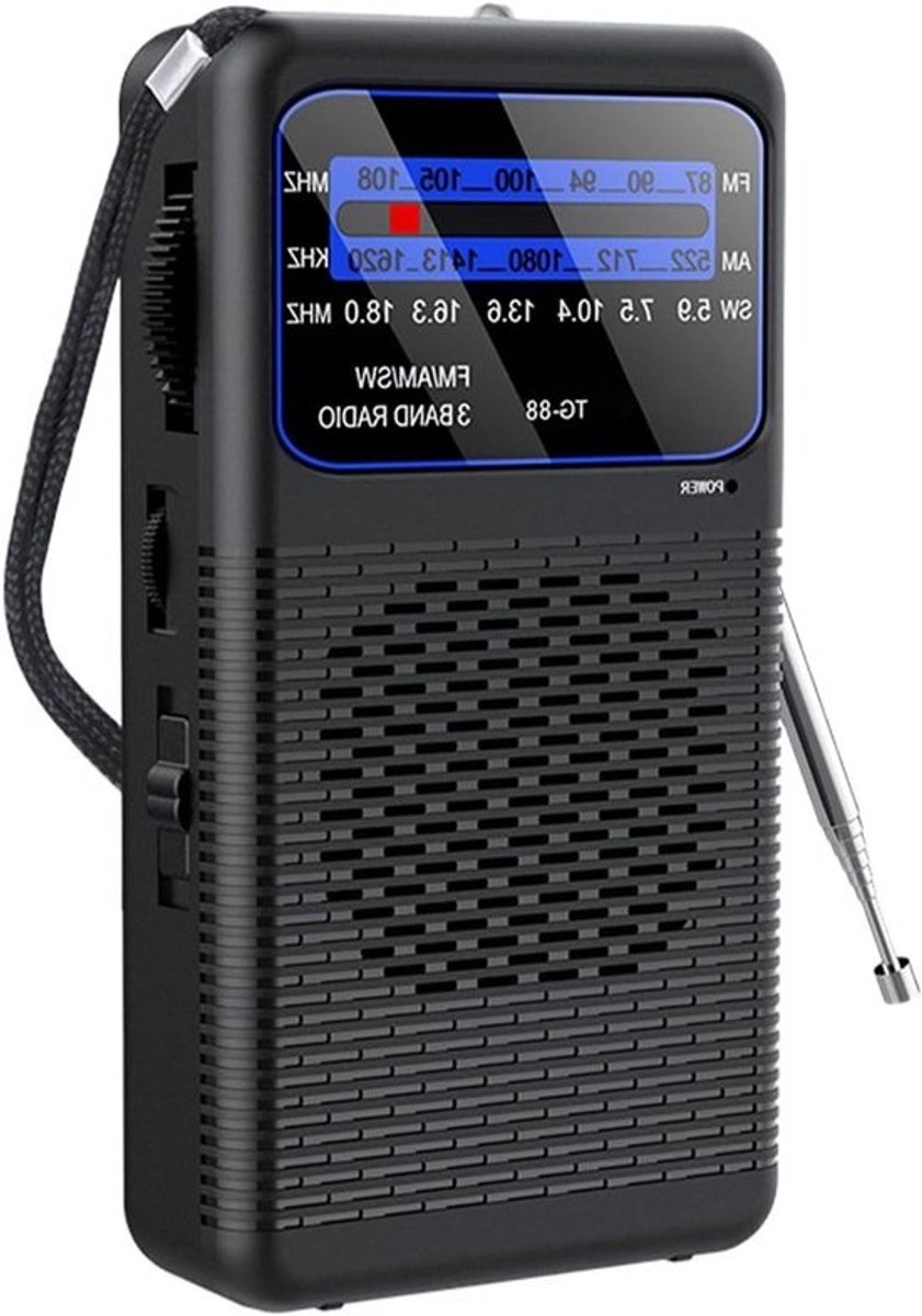 Draagbare radio - AM-/FM-ontvanger - Voor buitenactiviteiten - Geïntegreerde led - Compact formaat - Uniek