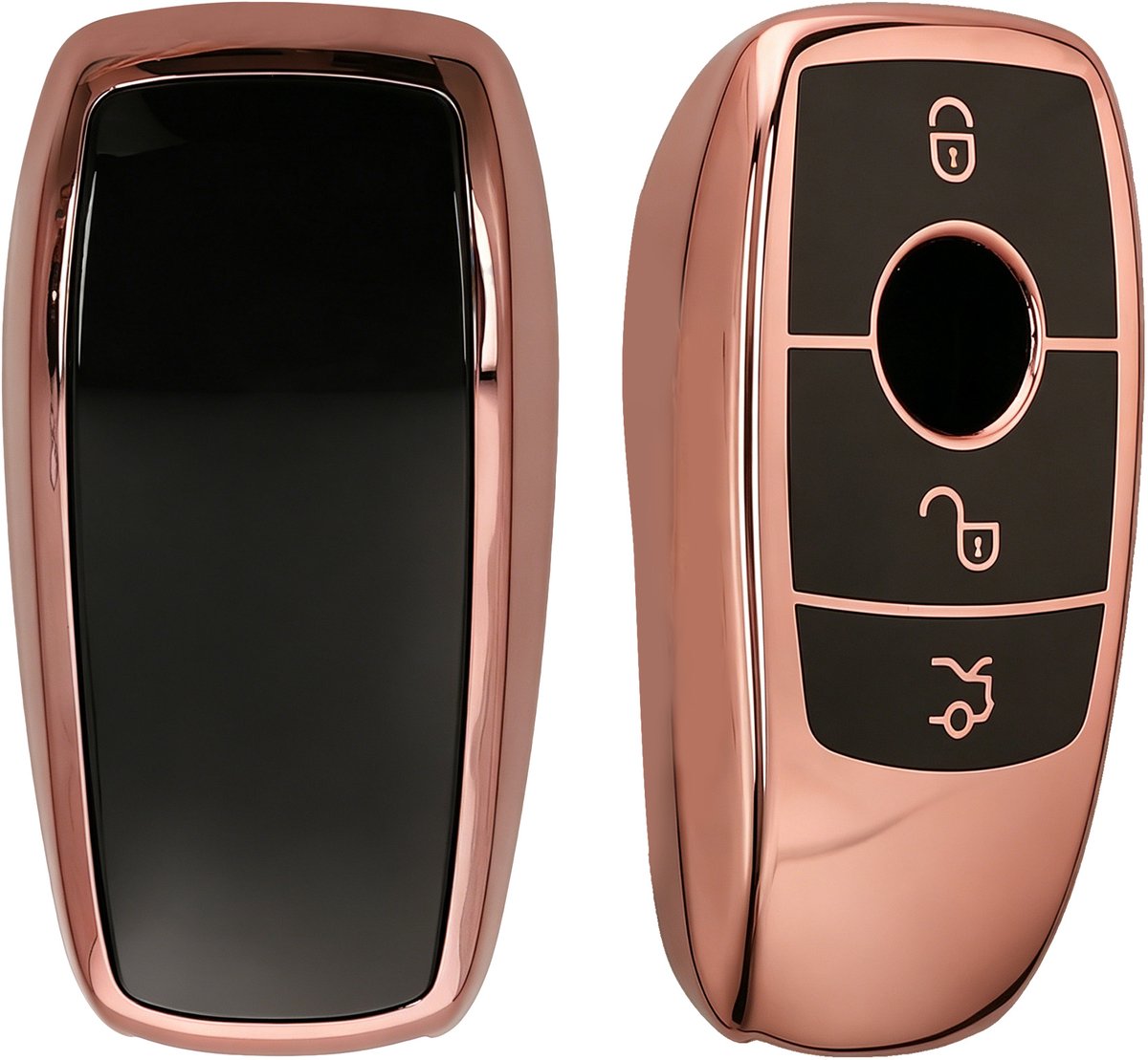 kwmobile autosleutel hoesje geschikt voor Mercedes-Benz Smart Key (Keyless) hoes - TPU autosleutel behuizing - Beschermende auto sleutel case - Sleuteletui in hoogglans roségoud