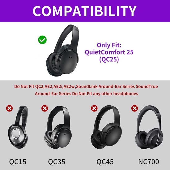 Hoofdband Cover voor Bose QuietComfort 25 (QC25) hoofdtelefoon, zacht oorkussen hoofdband wrap deel voor dagelijks luisteren - zwart — afbeelding 2