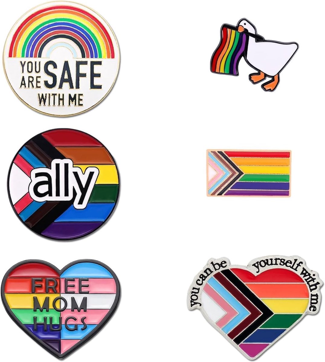 6 stuks Pride-pinnen set, LGBTQ Pride-pinnen cadeau, Je bent veilig bij mij regenboogvlag, pinnen voor tassen, regenboog emaille broche, homo, lesbisch, trans accessoires