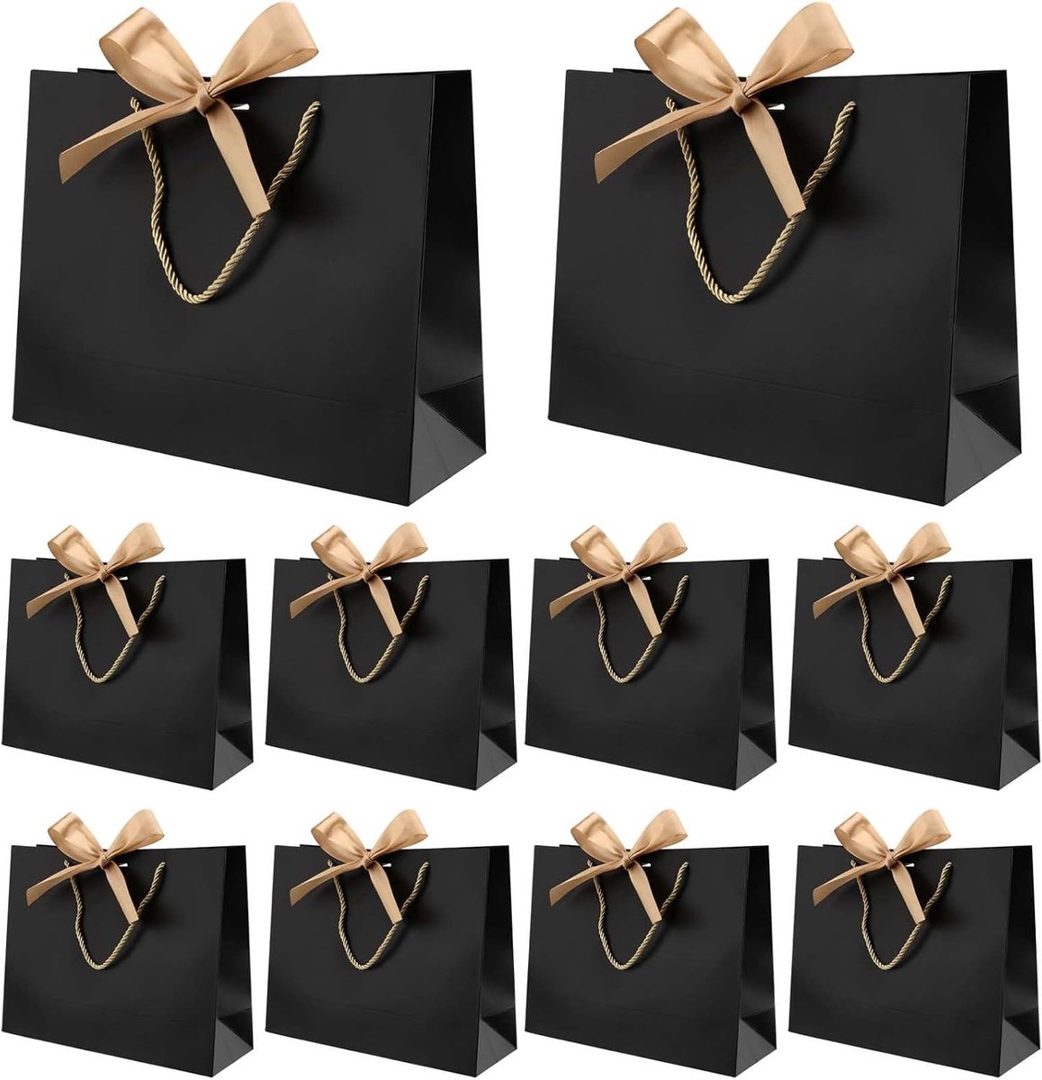 20 Stuks Zwarte Cadeautassen met Gouden Strik en Handvatten, 32×25×11cm, Ideaal voor Verjaardagen, Bruiloften en Feestjes