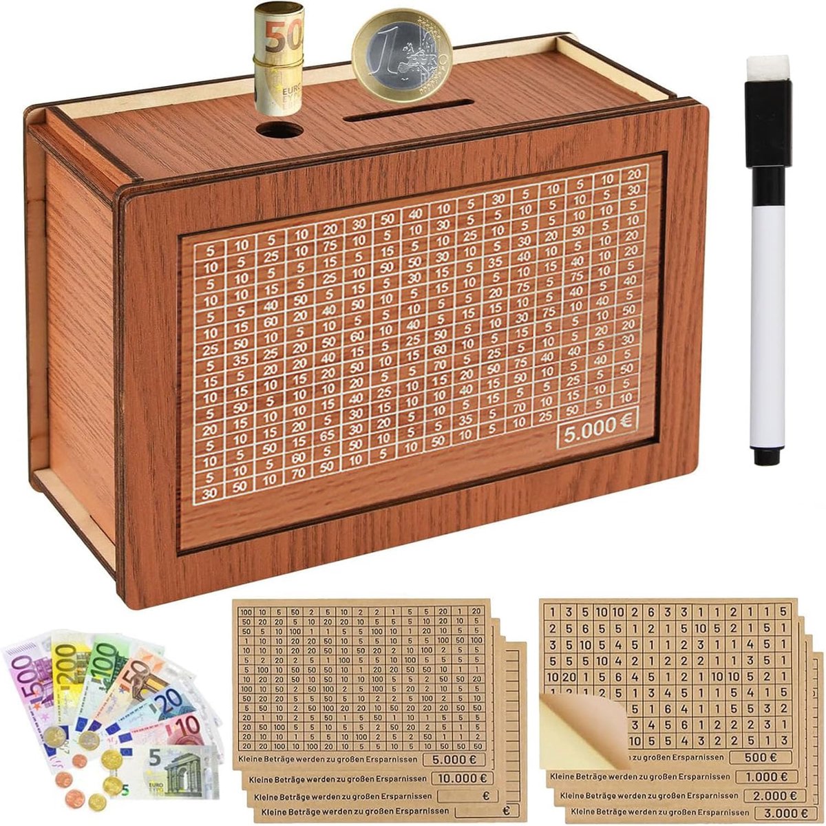 Spaarpot met teller, spaarpot met doelstellingen, retro spaarpot met 8 stickers en 1 marker om volwassenen en kinderen te helpen sparen