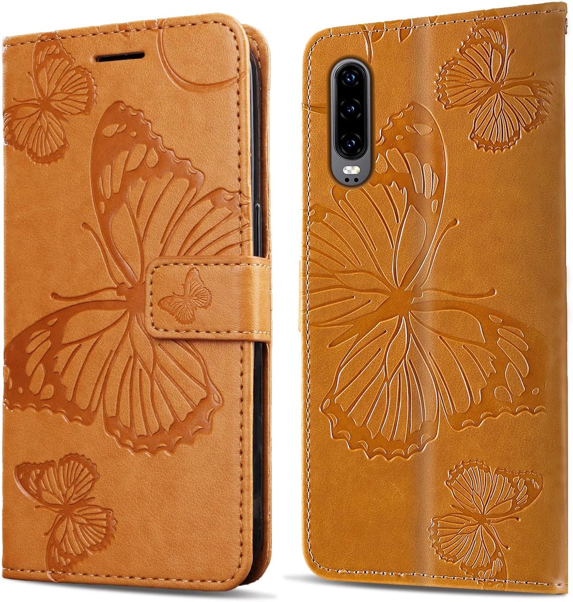 Hoesje voor Huawei P30, Kaartenvakken en Horizontale Standfunctie Magneet Hoesje voor Huawei P30, Geel