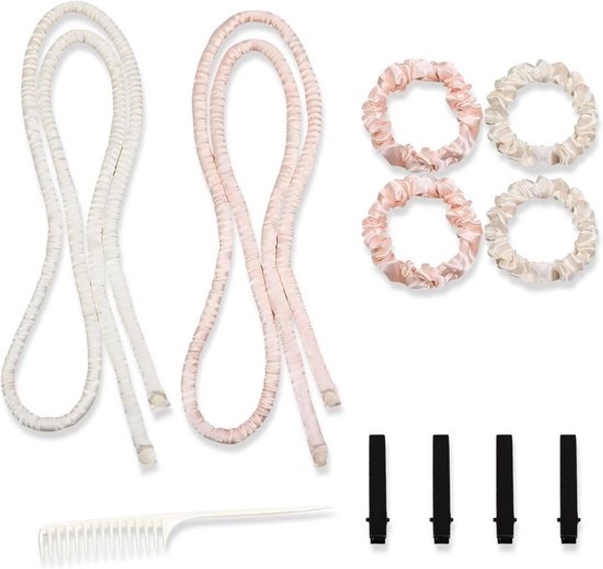 11-delige krulset zonder hitte - Geschikt voor krullen zonder hitte - Krultape voor 's nachts met accessoires - Voor slaapkamer, badkamer en thuisgebruik - Wit-roze - 150 cm