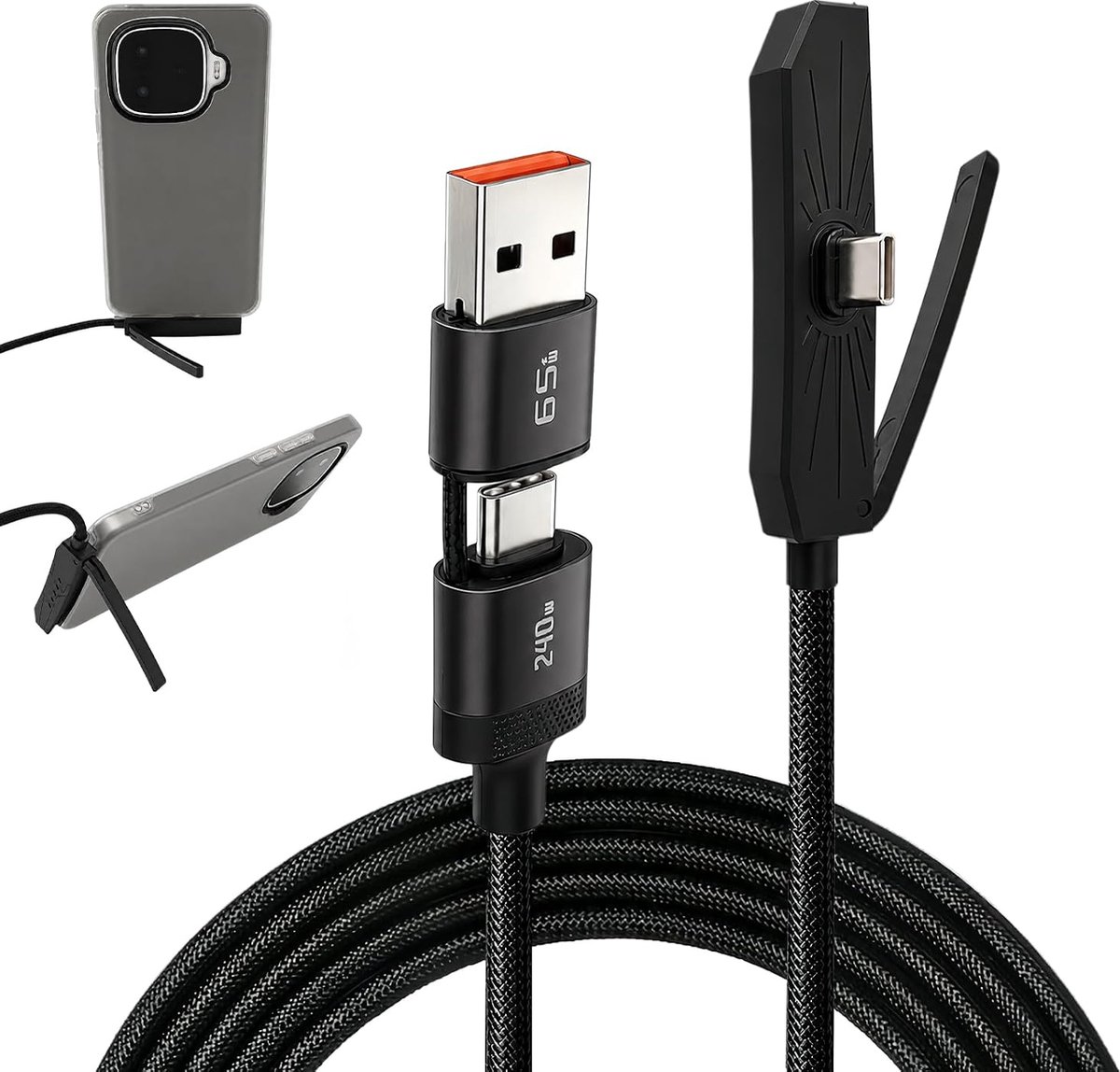 Oplaadkabels 240 W/65 W met onzichtbare zijhouder, USB C, 2-in-1, snellaadkabel met houder, oplaadkabel voor - ShopVlot