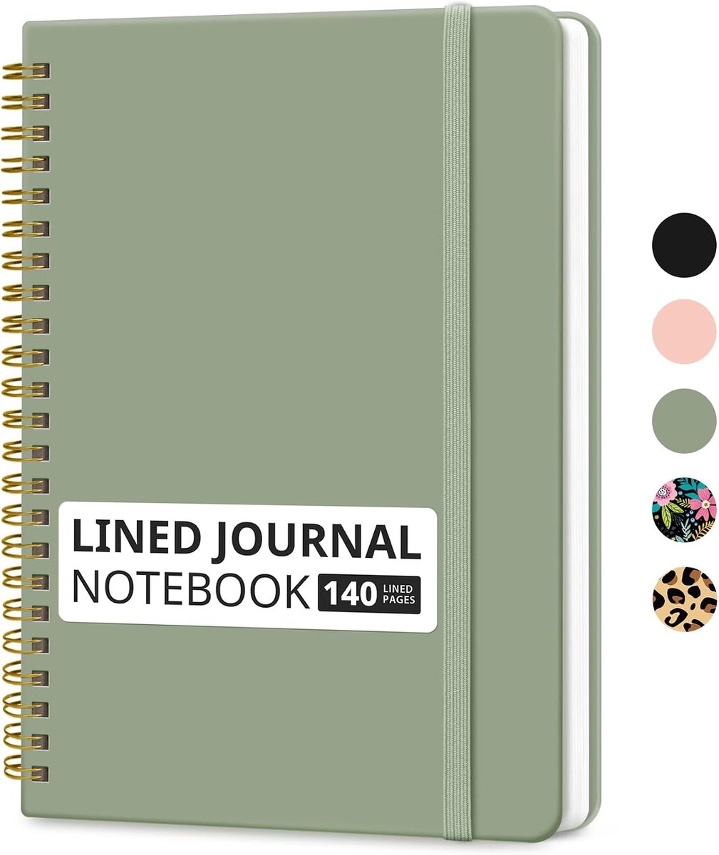 Gelinieerd spiraalnotitieboek voor vrouwen en mannen, 140 pagina's, College Lined hardcover notitieboek voor werk en notities maken, dagboeken voor schrijven, A5 (14,5 x 20,1 cm) - Groen