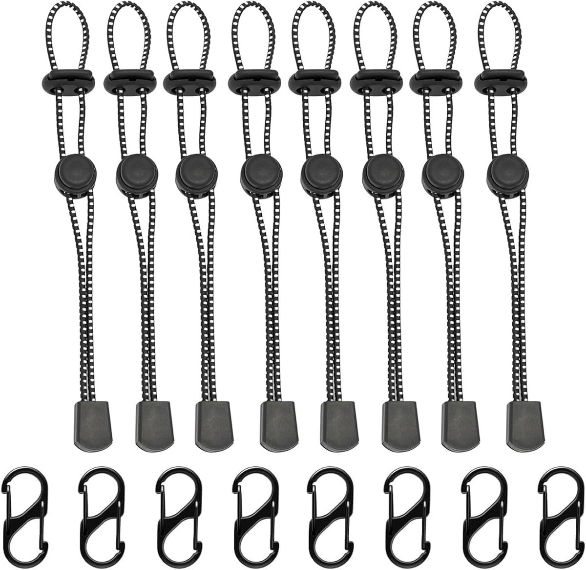 8 stuks rugzak wandelstokhouder, trekking wandelstok bevestigingskoord touw, rugzak wandelstokhouder, 8 stuks 40 mm S-karabijnhaak klein, sleutelkarabijnhaak, karabijnhaak