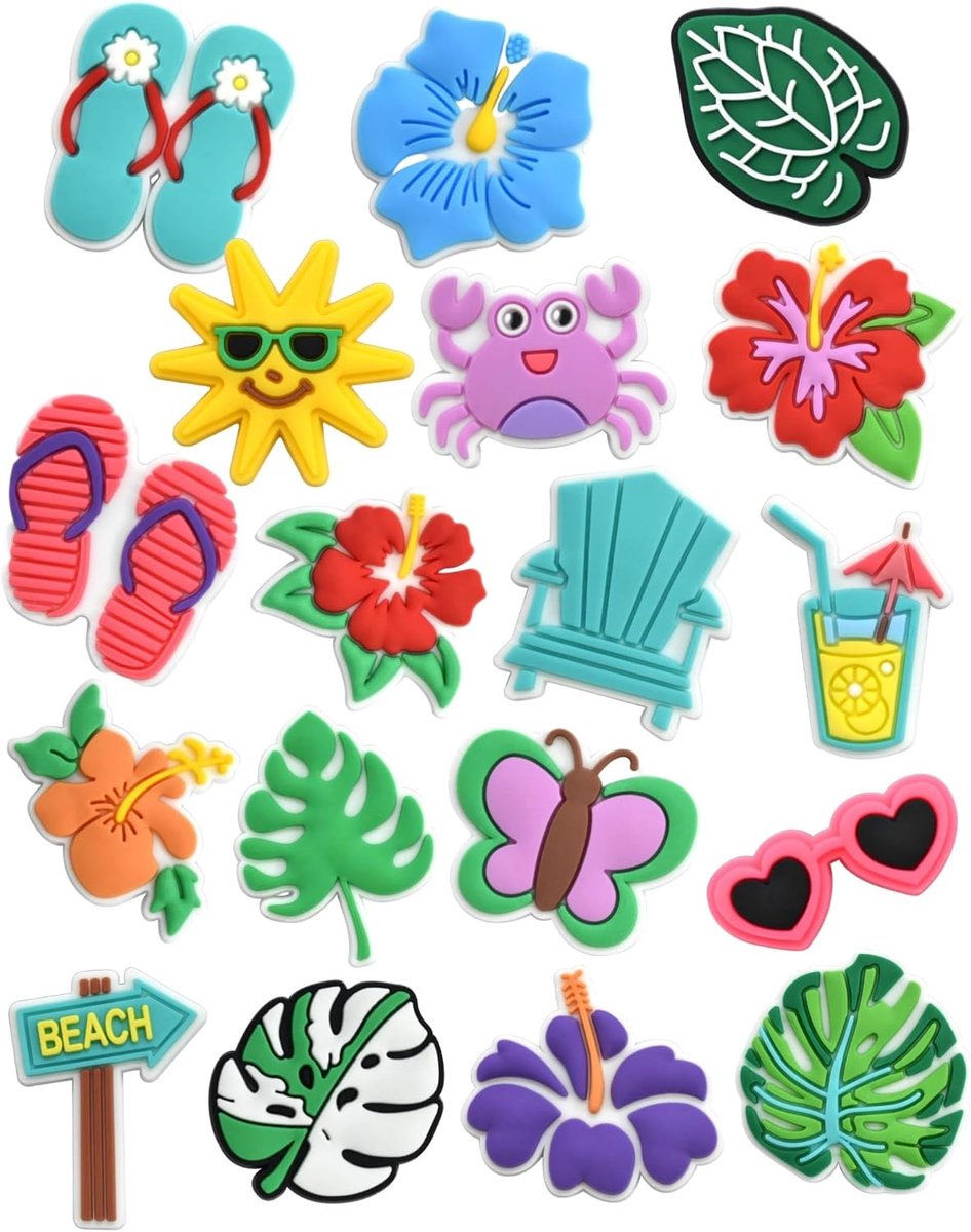18pcs Flower Shoe Decoration Charms, ABS Material, DIY Beach Summer Holiday Decorations for Clogs and Sandals - ShopVlot