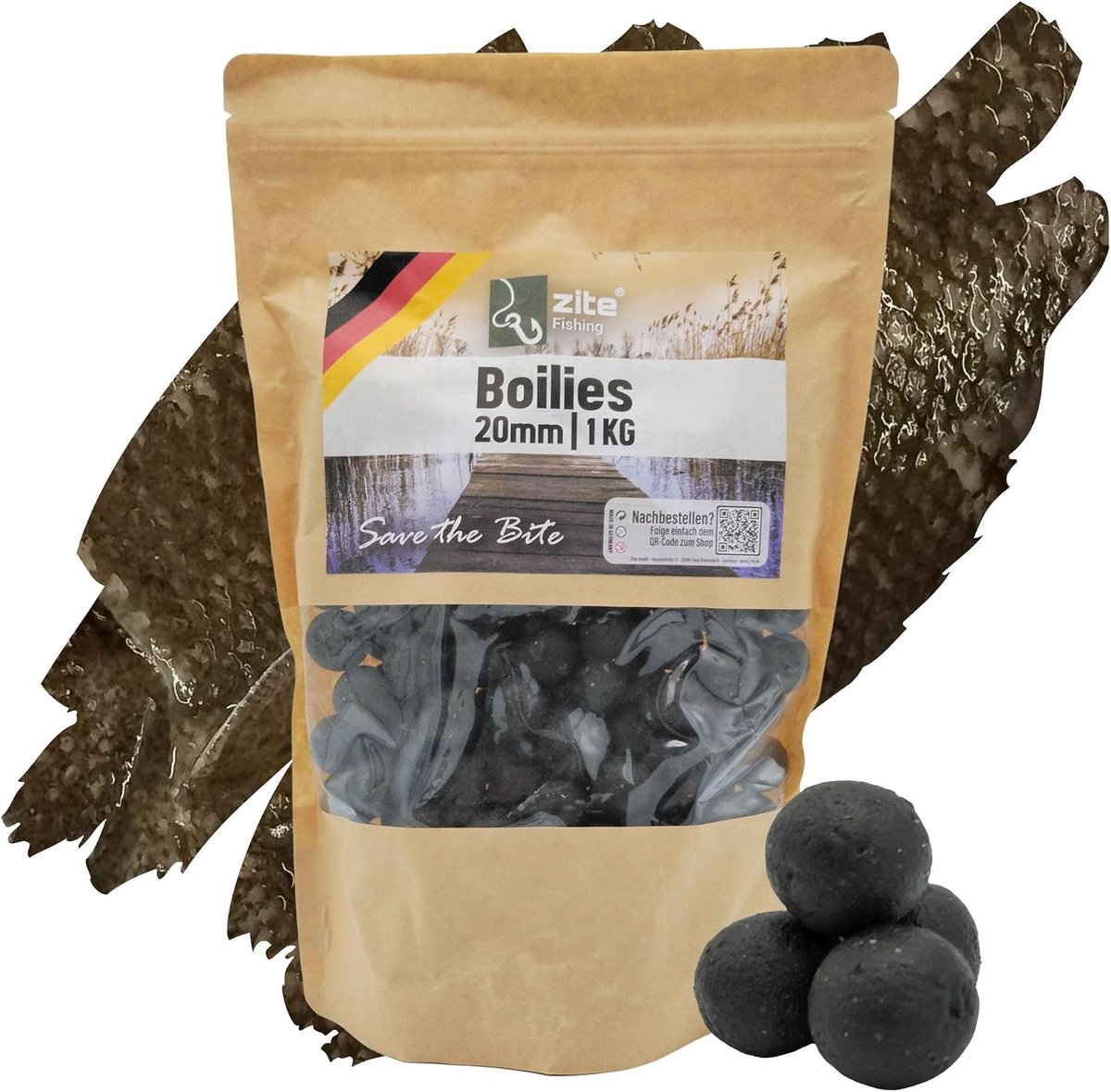 Zite Fishing Boilies 20 mm voor karpervissen, sterke lokwerking en welgedoseerde aminozuren, 1 kg visaas, zinkend in - ShopVlot