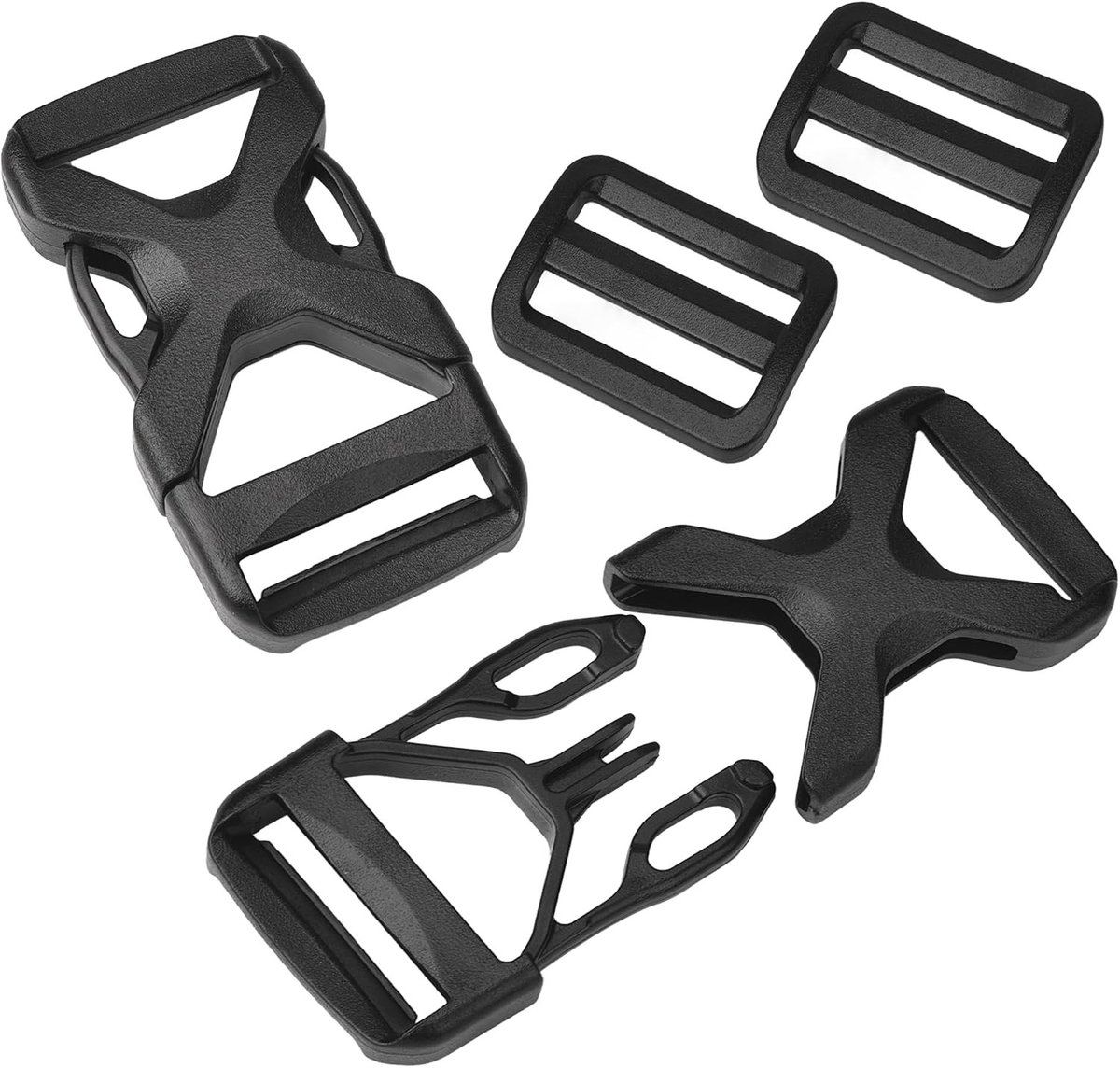 Stevige plastic sluitingen met zijrelease en tri-glide riemslider voor riemen van 25mm