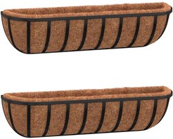 2 stuks plantenbakken voor aan de muur van kokosvezel, zwart, 91 x 20 x 23 cm, stalen frame met poedercoating, hangpot voor buiten, voor balkon, terras en tuinhek