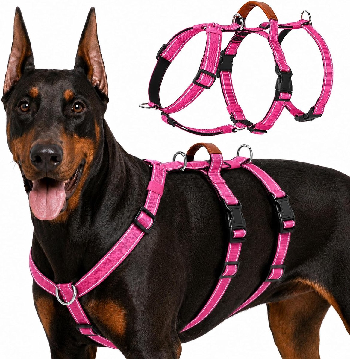 Anti-trekharnas voor honden, middelgroot (rood, roze, L)