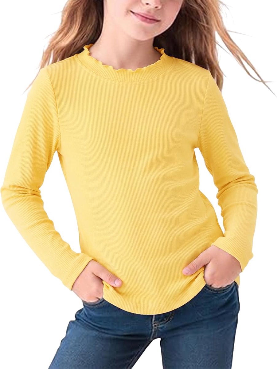 Tops voor meisjes met ruches en ronde hals en lange mouwen