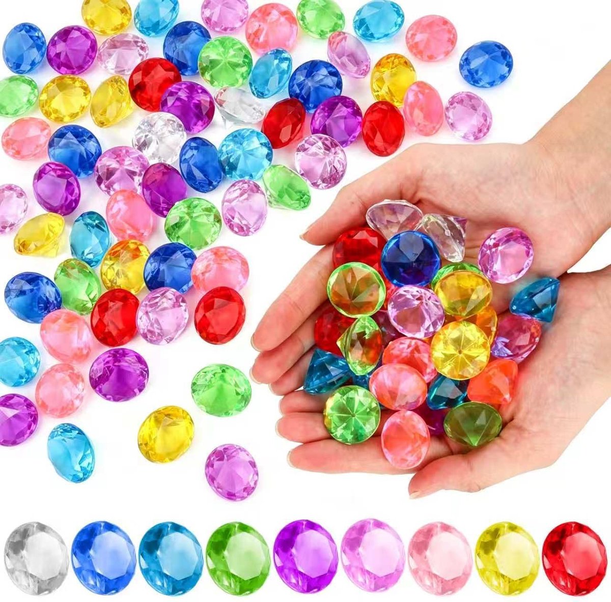 40 stuks edelstenen voor kinderen, grote acryldiamanten, 25 mm, kristallen voor piratenschattenzoeken, decoratieve kristallen, voor feestjes, duiklessen en vazendecoratie (gemengd)