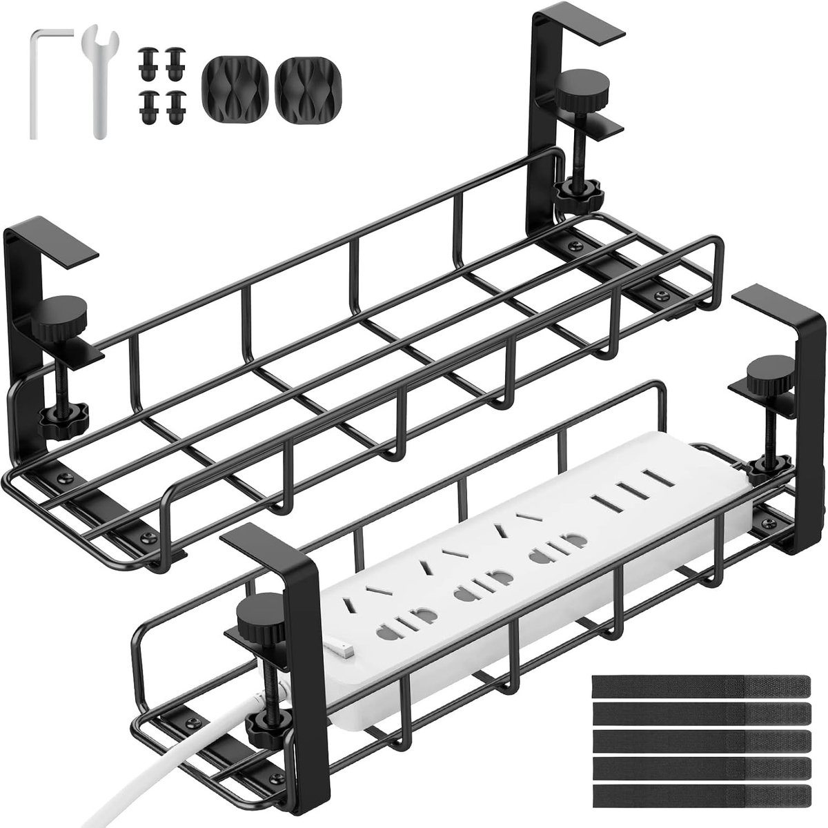 Kabelmanagement Onder Bureau, Stevige Kabelorganizer voor Computer en Bureau, Geen Boren Nodig, Zwart (2 Stuks)