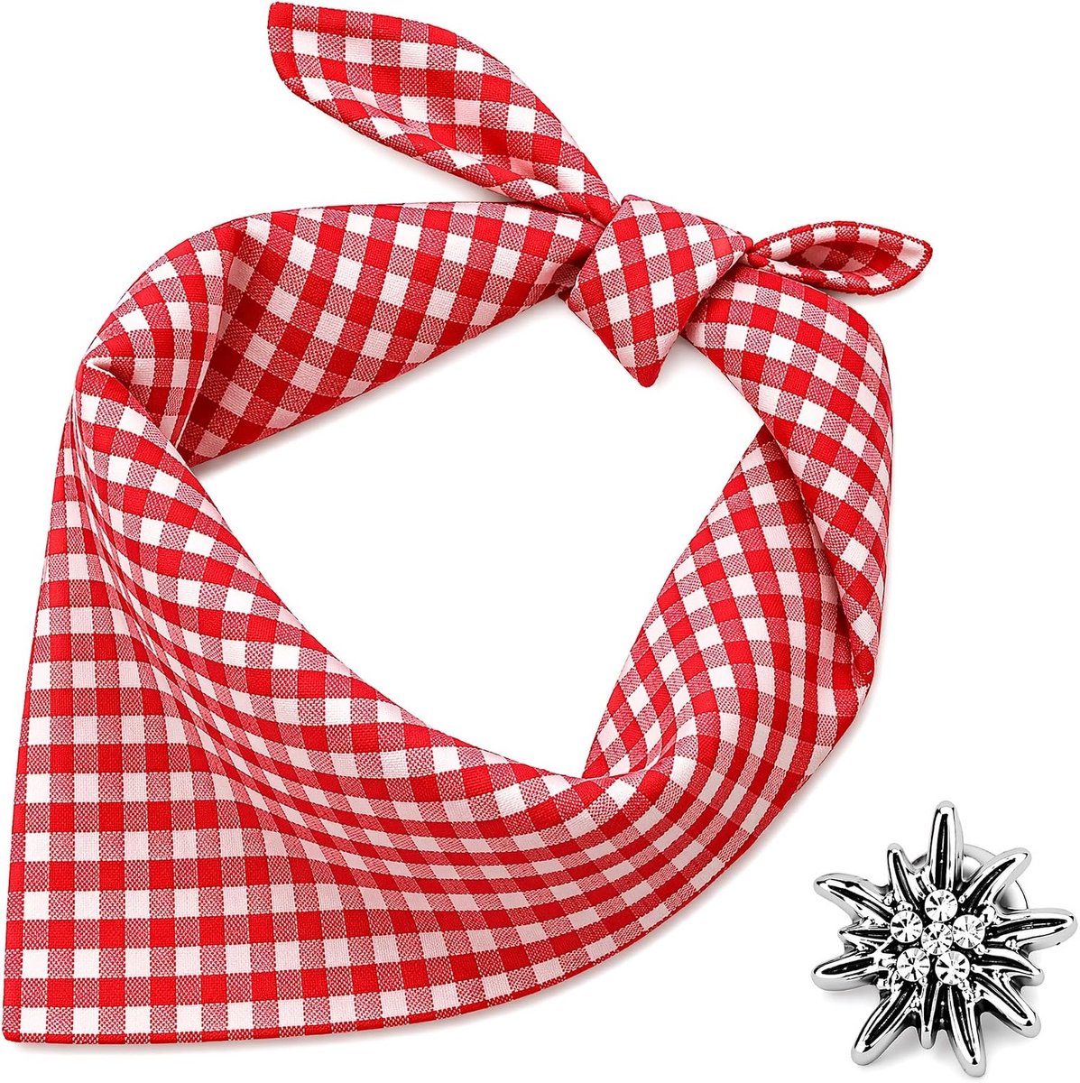 Oktoberfest-outfit dames en heren, klederdrachtdoek, bandana, rood en blauw met broche, klederdrachtaccessoires, halsdoek, weidekleding, driehoekige sjaal