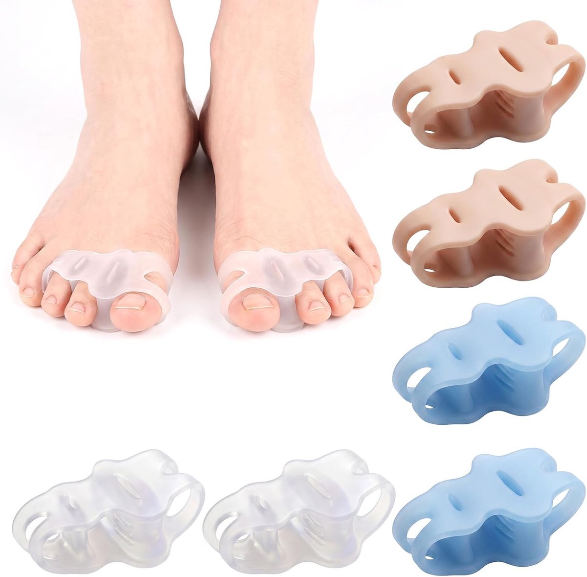 6 stuks siliconen teenspreiders, hallux valgus, met schuimkussen