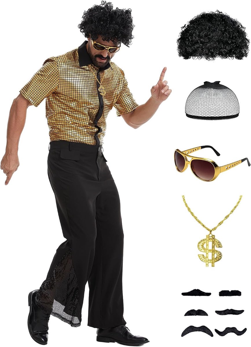 70-outfit voor heren, retro discokostuum, voor Halloween en carnaval