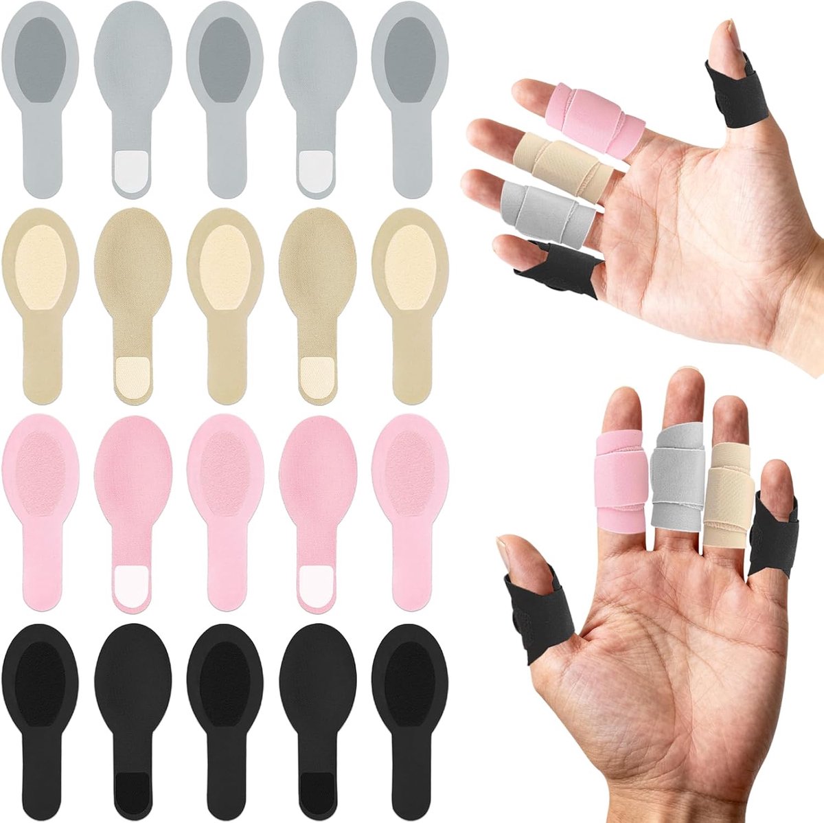 20 Pcs Finger Splints Kit, Adjustable Elastic Nylon Finger Braces for Trigger Finger, Arthritis, Strained or Sprained - ShopVlot