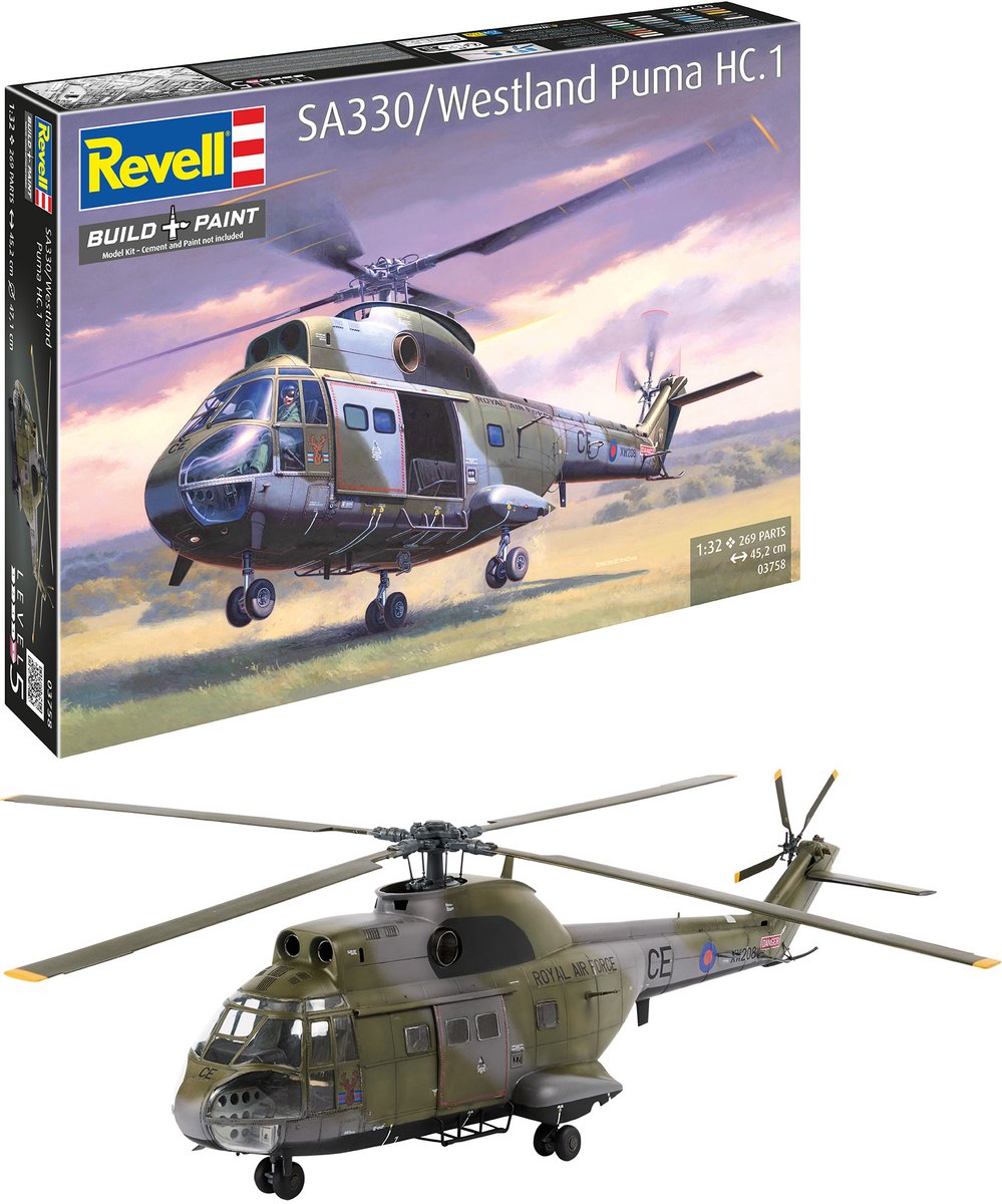 Revell Modelbouwpakket Helikopters - 03758 SA 330/Westland Puma HC.1 - Britse Transporthelikopter Plastic - 1:32 - Modelbouw