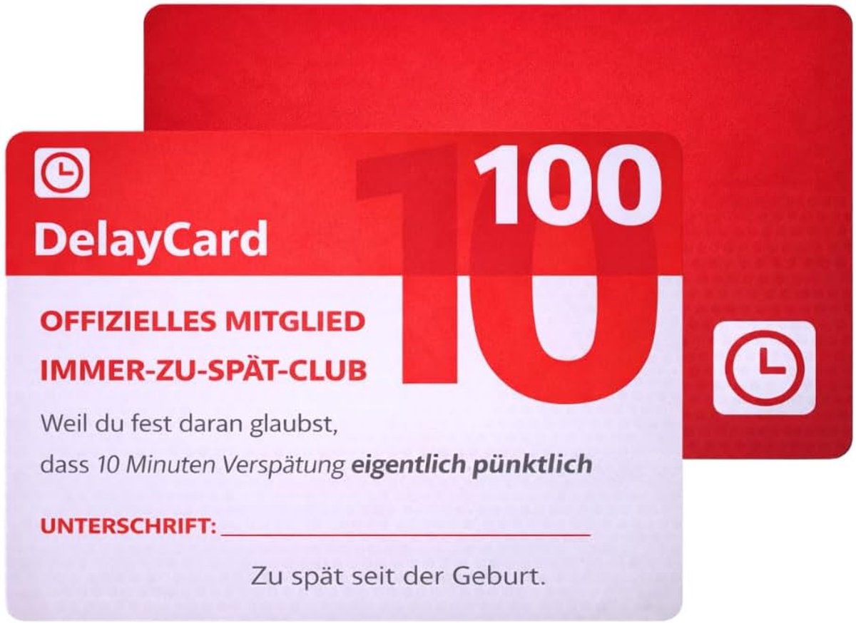 DelayCard – De officiële lidmaatschapskaart voor de "immer-naar-latt-club" - gag-cadeau in creditcardformaat - ShopVlot