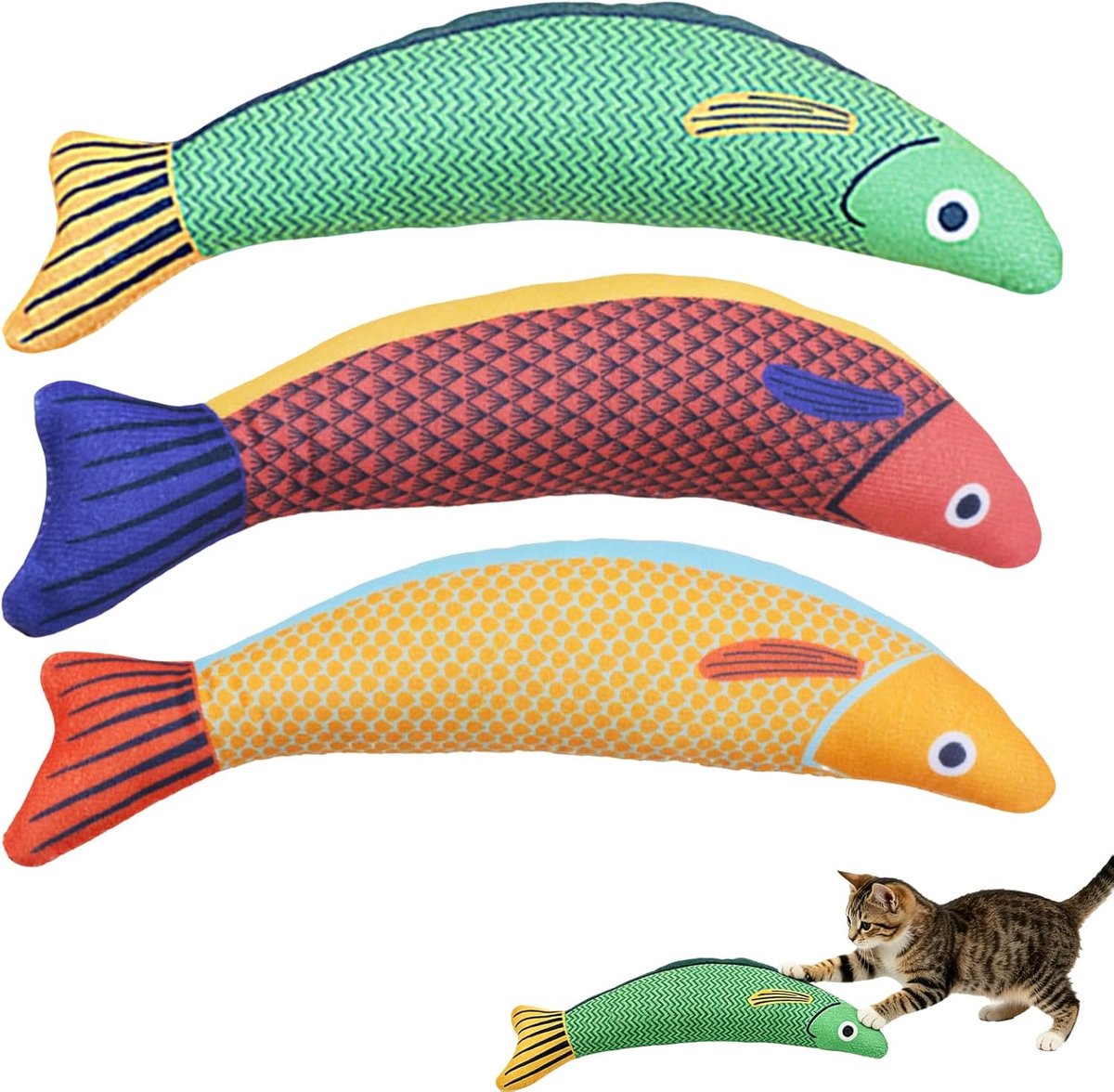 3 stuks kattenspeelgoed, vis voetbal met kattenkruid en valeriaan kattenkruid kussen met bel binnenin, kattenspeelgoed vis voor alle katten en kittens