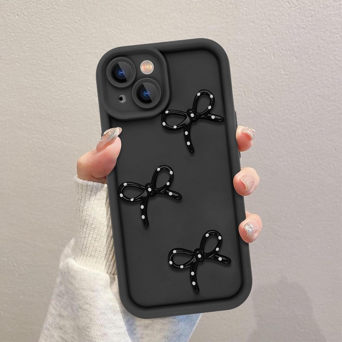 Hoes voor mobiele telefoon voor iPhone 13, 6,1 inch, esthetisch 3D, zwart strik, meisjes, schattig poppenpatroon, zachte siliconen TPU, ultradunne stootvaste camerabescherming, beschermhoes