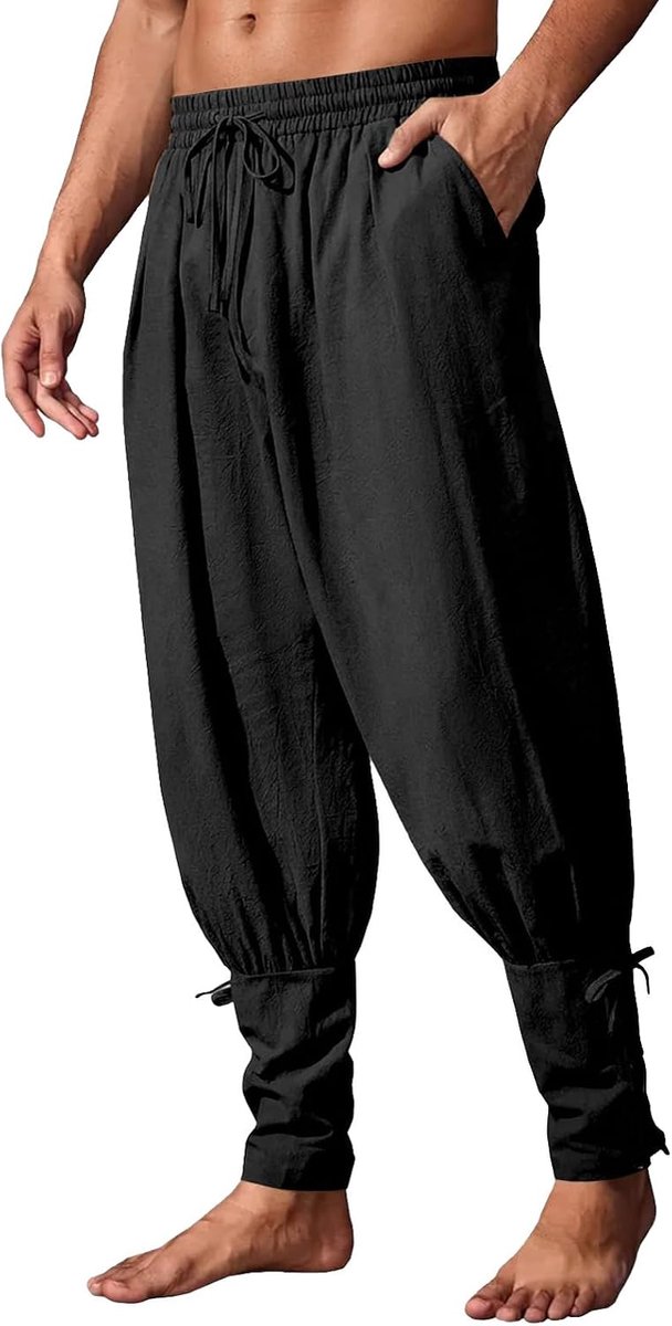 Broek voor heren, renaissance, viking, piratenbroek, vintage linnen broek, effen, baggy, vrijetijdsbroek, cosplay kostuum