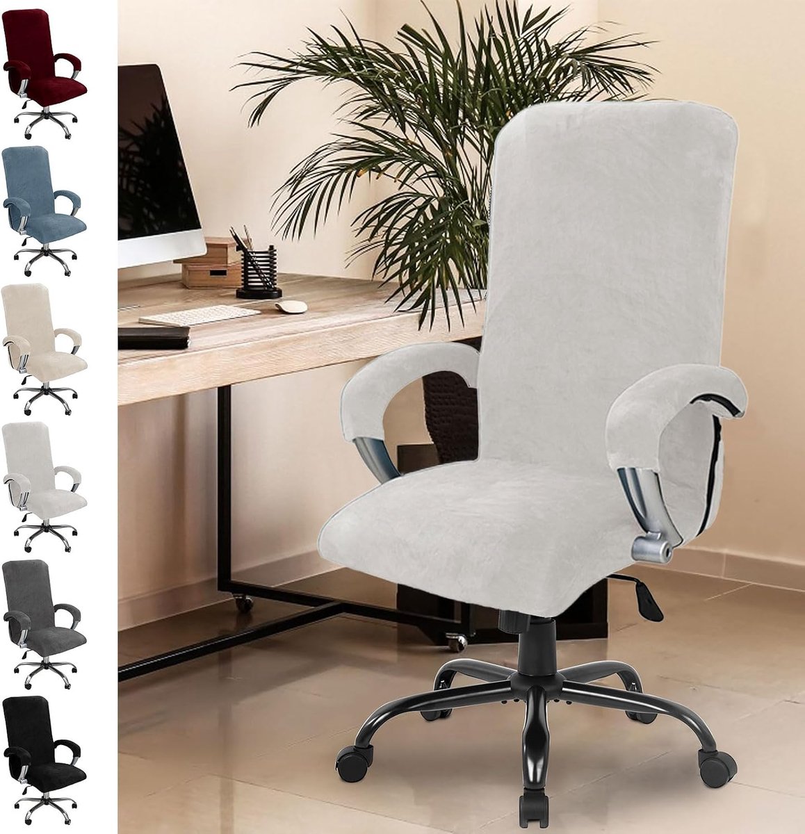 Bureaustoelhoes, bureauhoes met armleuning, stoelbekleding, hoge rugleuning, gamingstoel, stoelbekleding, elastische hoezen (wit)
