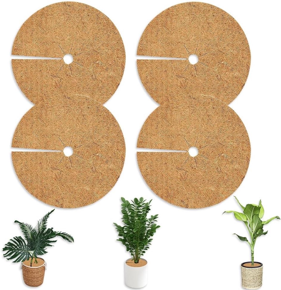 4 Stuks Kokosmat Mulchschijven voor Winterbescherming van Planten - Diameter 40 cm, Duurzaam en Natuurlijke Bescherming voor Potplanten