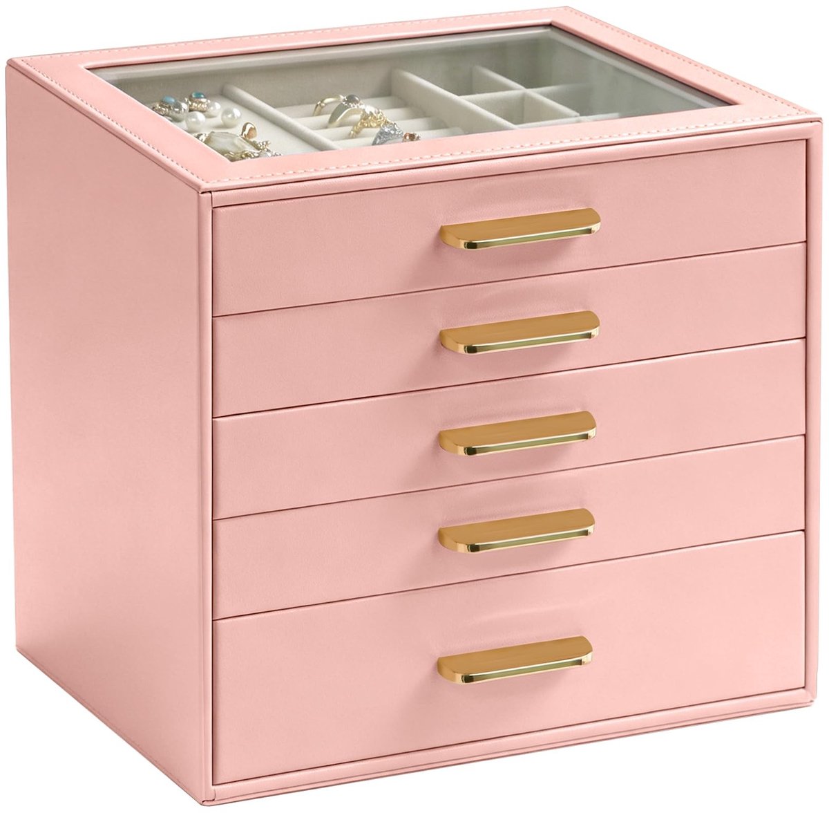 Elzusha - Sieradenkistje - 5-laagse PU-lederen organizer - Roze