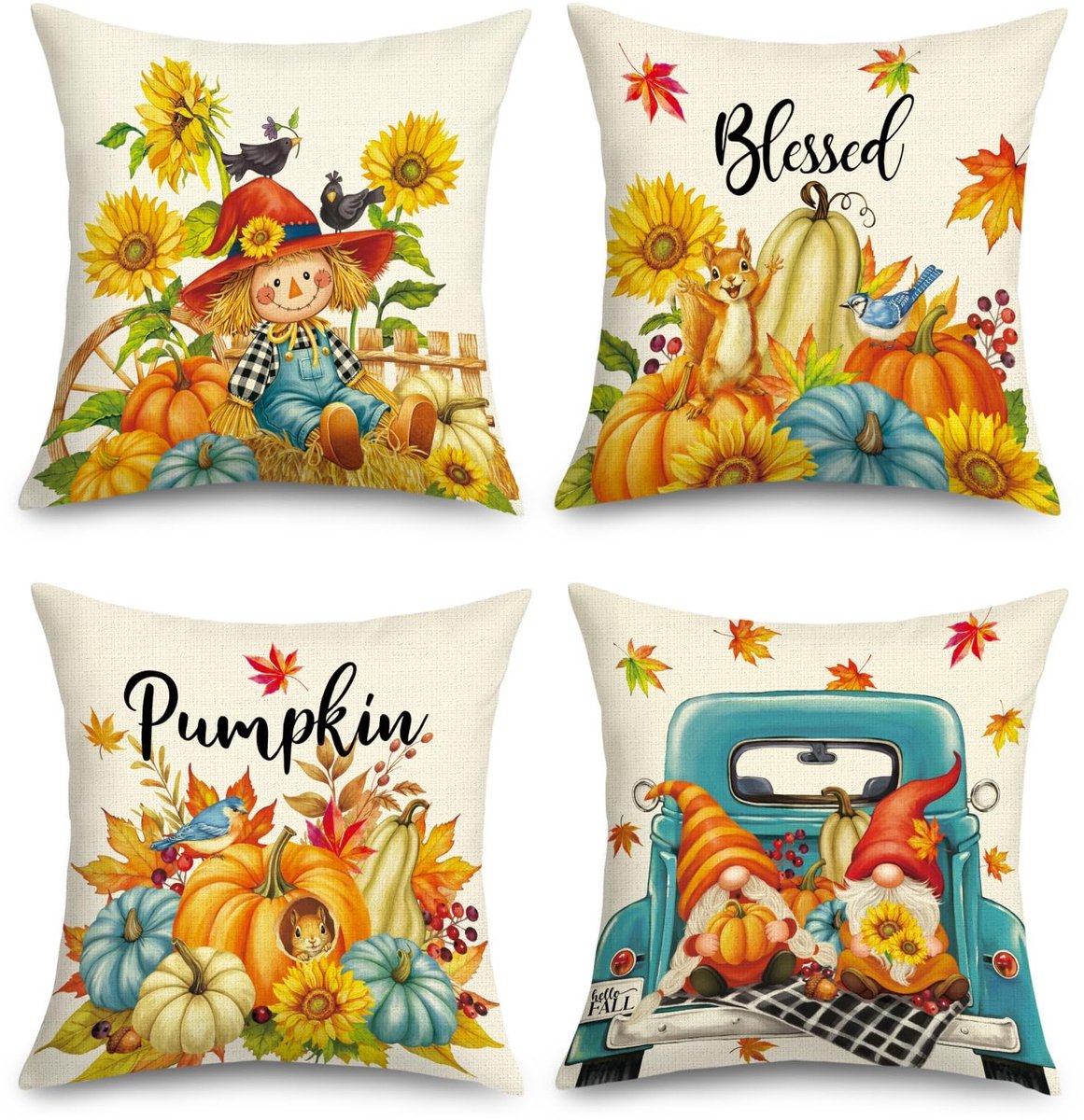 Elzusha - Set van 4 Kussenslopen voor sofa - 45 x 45 cm - Vogelverschrikker