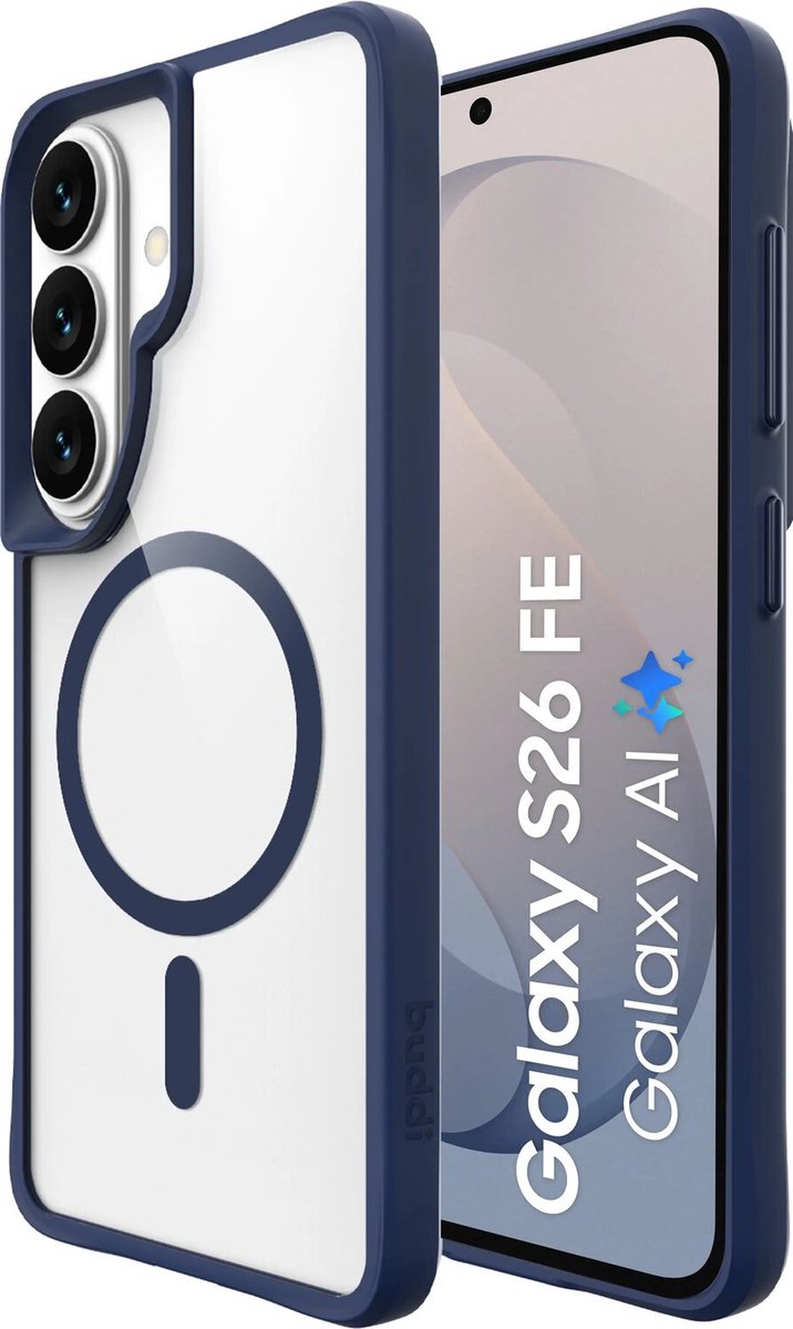Buddi Hybrid - Hoesje Geschikt voor Samsung Galaxy S26 FE - Compatibel met MagSafe - Back Cover met Magneet - Magnetische Beschermhoes - Case Transparant Blauw