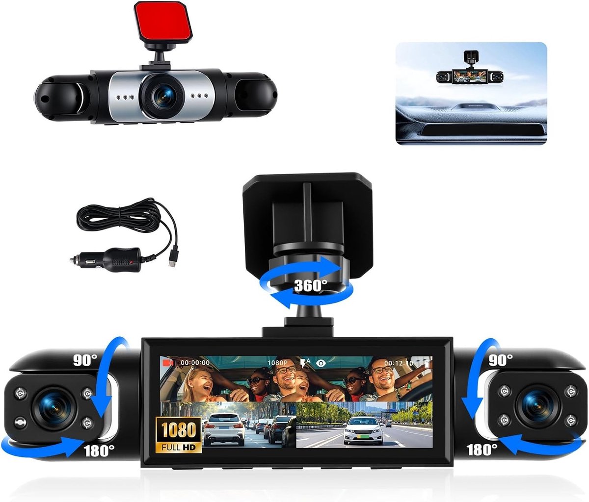 Dashcam Autocamera - Zwart - 3,16 inch - 1080P met 360° Rondomzicht - Voor Auto's