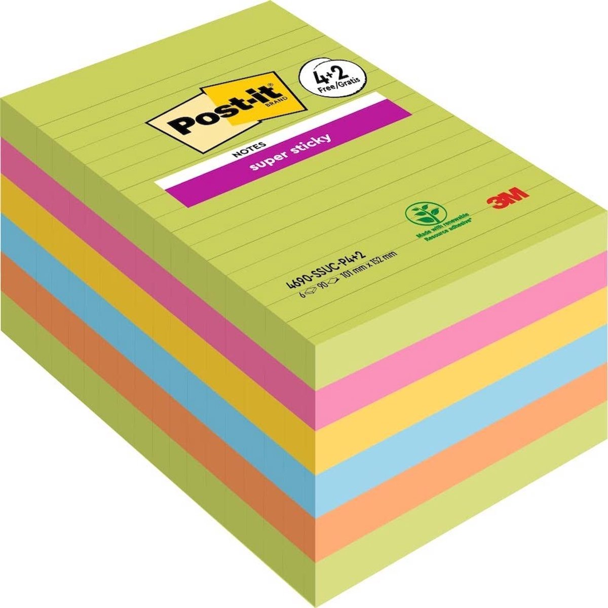 Elzusha - Sticky Notebooks - Herbruikbaar - Geel/Wit - 6 stuks