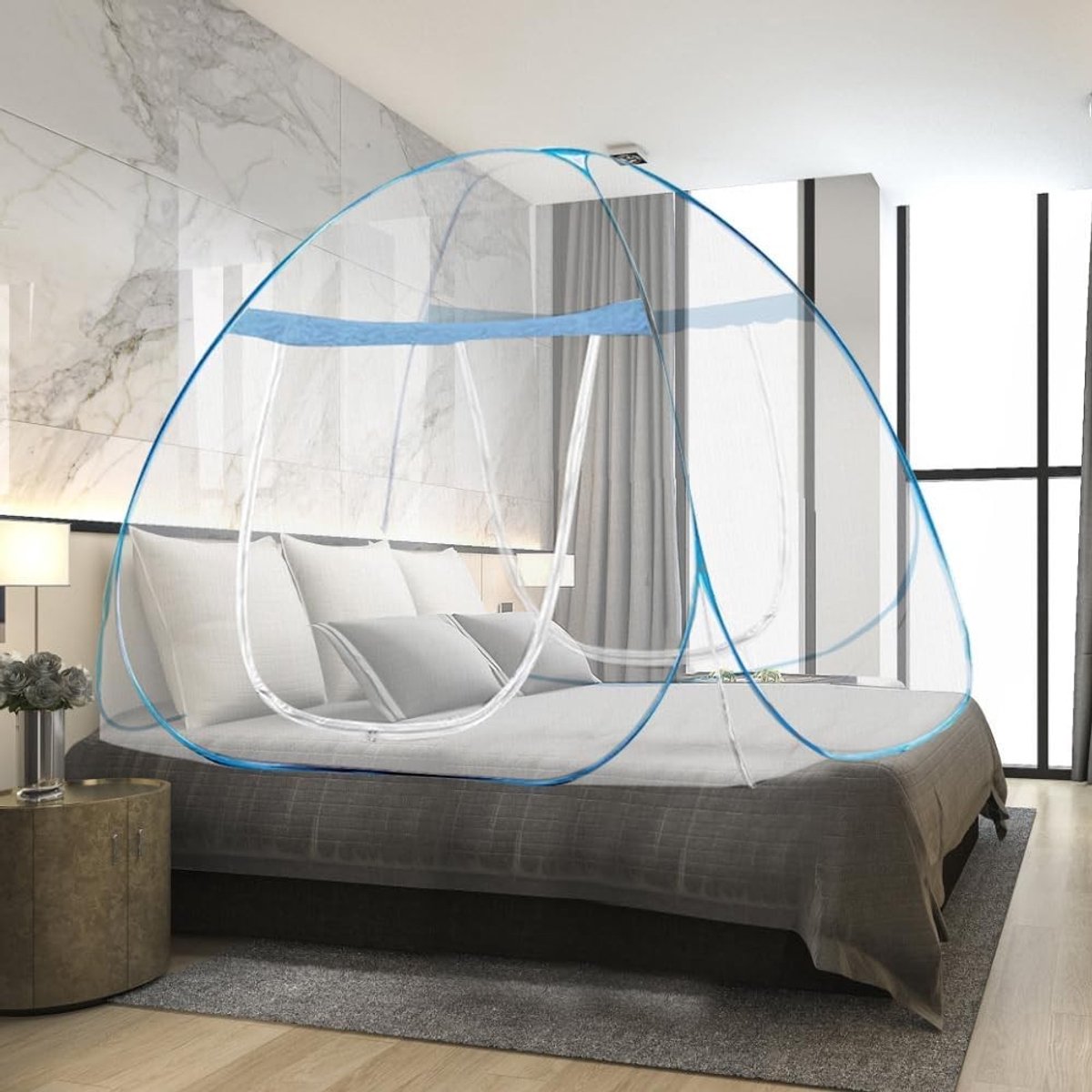 Bed Mosquito Net 180x200x150cm - Vouwbaar Insectennet voor Bed met Dubbele Deur en Netbodem voor Slaapkamer en Buitenactiviteiten