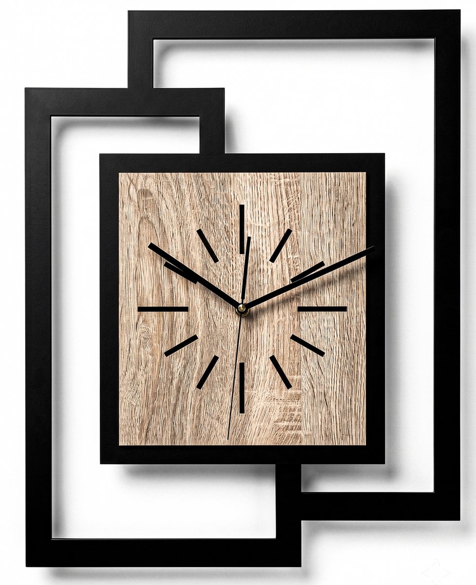 Handgemaakte Grote Houten Wandklok – Modern Minimalistisch Design, Rechthoekig Verticaal, Geruisloos, Zonder Tikkend Geluid – Voor Woonkamer, Slaapkamer, Keuken – Unieke Wanddecoratie, Industrieel Design & Stil Uurwerk, zwart - sonoma hout