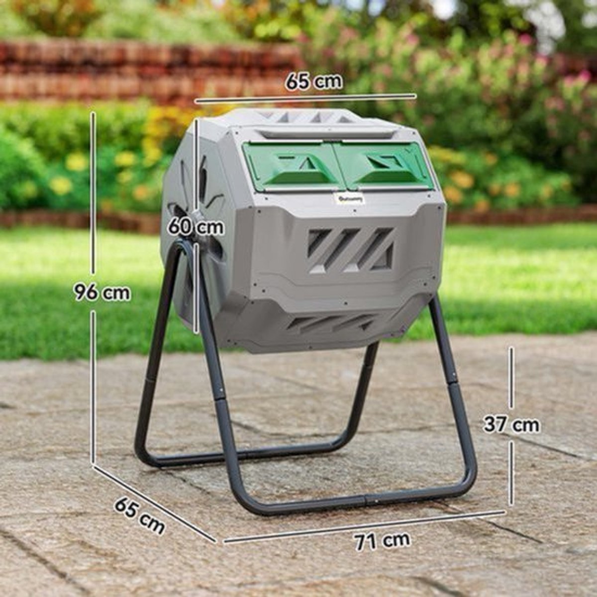 Compostbak – Compostcontainer – Compostton – Compostvat – Composteerbak – 2-Kamer Systeem – 160L Capaciteit – Draaibare Trommel – Grijs Groen Zwart