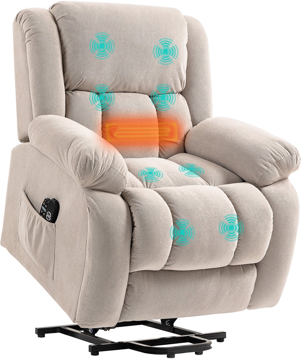 HOMCOM Multifunctionele elektrische relaxfauteuil - Fluweel (100% polyester) - 93x104x100cm - Beige