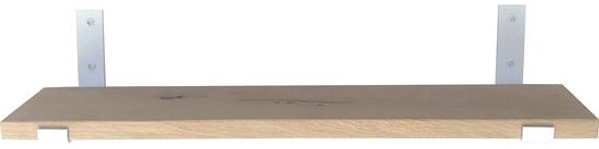 GoudmetHout Lichte Eiken Wandplank - 240x20 cm - Plankdragers L-UP Mat Wit Licht eiken