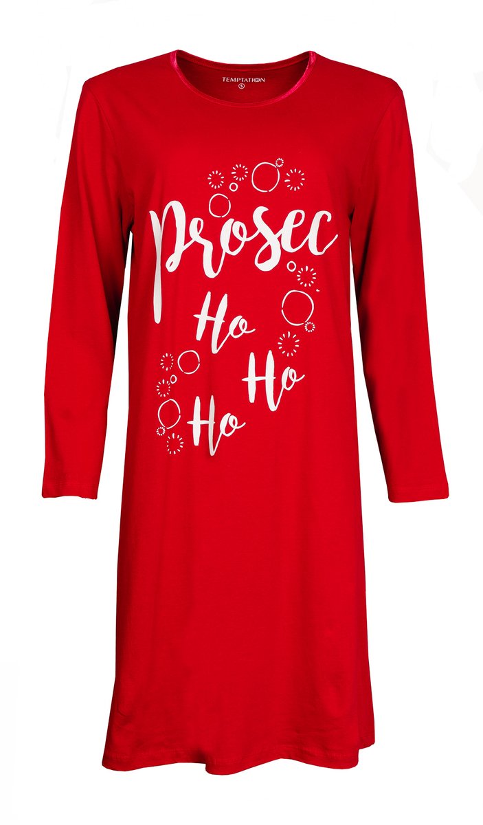 Temptation Dames Nachthemd - Lange Mouwen - Rood - Maat M