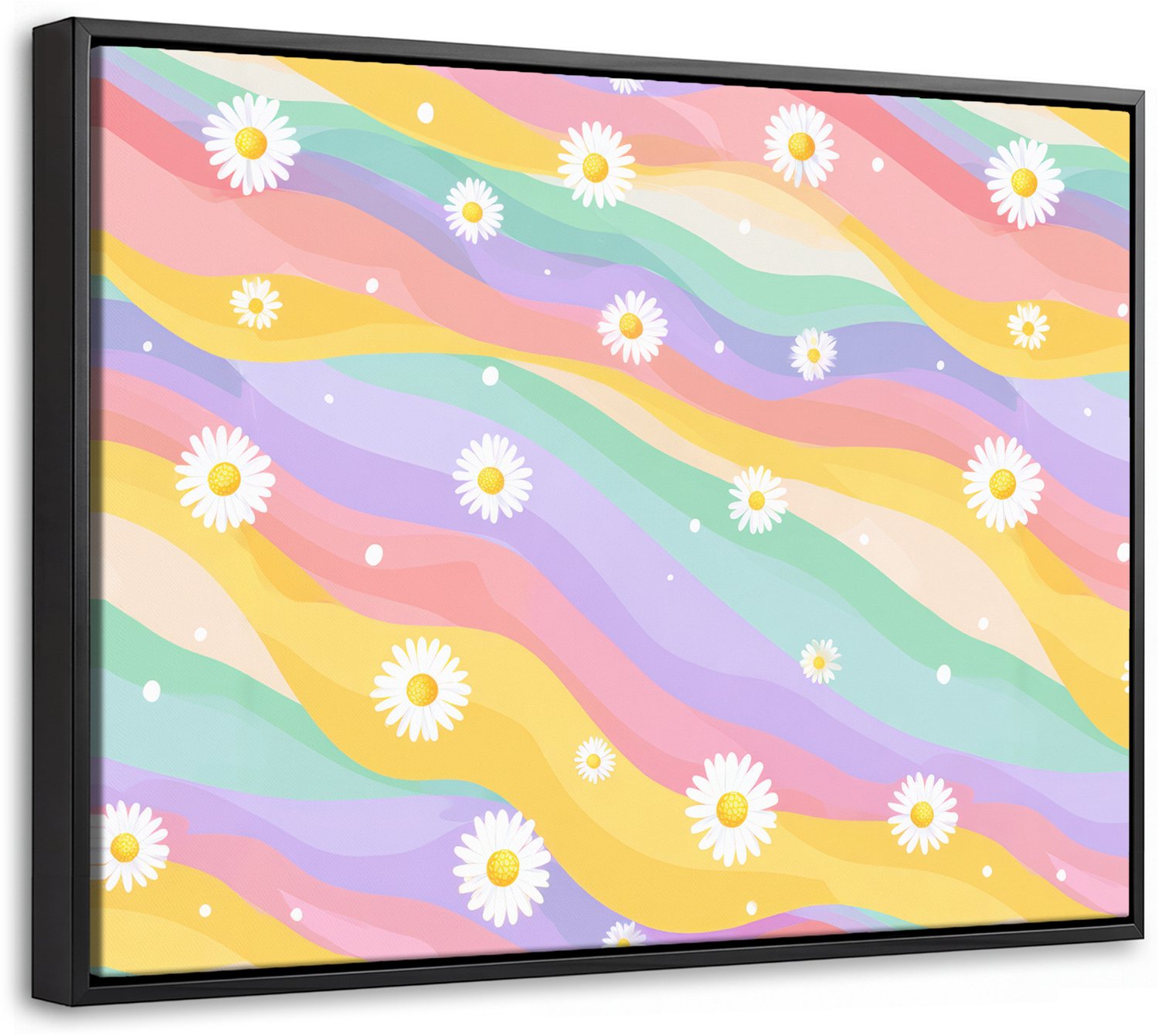 Canvas Schilderij met Baklijst 40x30cm - Madeliefjes - Kleurrijk - Pastel - Muurdecoratie woonkamer - Slaapkamer decoratie - Kamer accessoires - Schilderijen op canvas met lijst