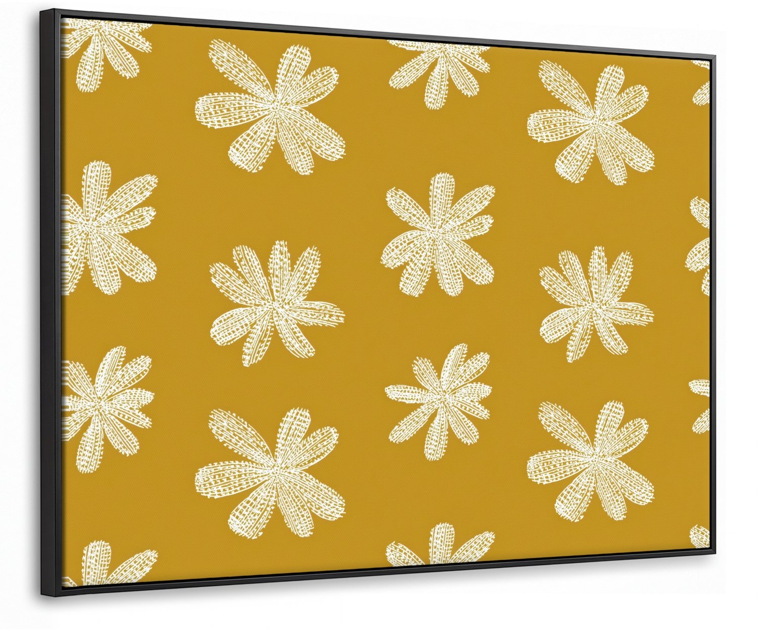 Canvas Schilderij met Baklijst 80x60cm - Bloem - Speels - Okergeel - Muurdecoratie woonkamer - Slaapkamer decoratie - Kamer accessoires - Schilderijen op canvas met lijst