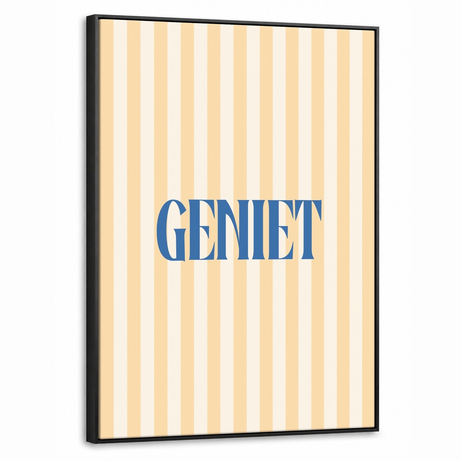 Canvas Schilderij met Baklijst 70x100cm - Blauw - Geel - Strepen - Geniet - Muurdecoratie woonkamer - Slaapkamer decoratie - Kamer accessoires - Schilderijen op canvas met lijst